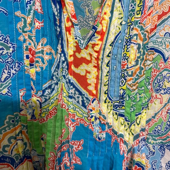 LAUREN RALPH LAUREN Women's XL Paisley Pleated V Neck Long Sleeve Tunic Blouse - Picture 3 of 9